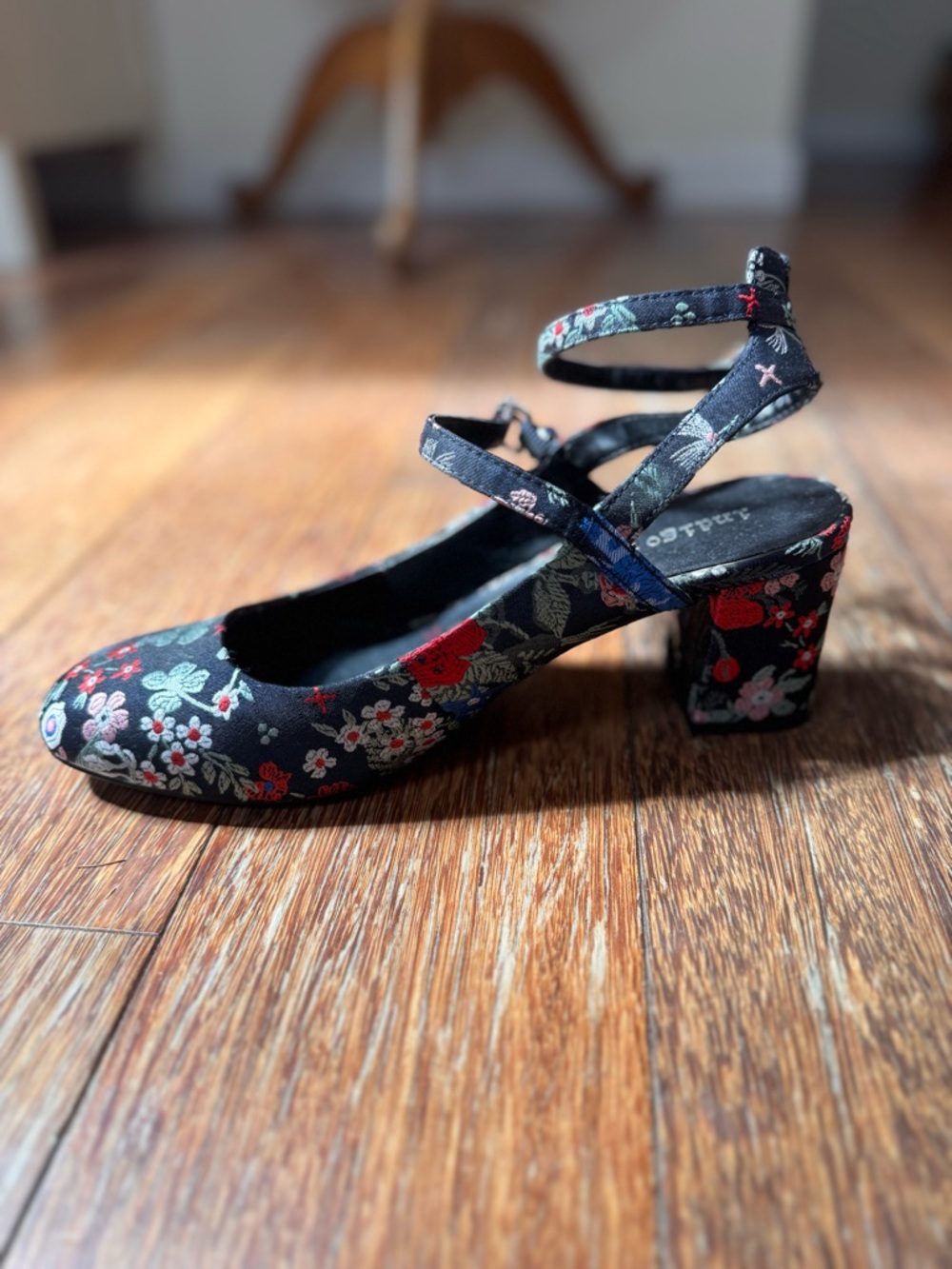 Embroidered Navy Heels